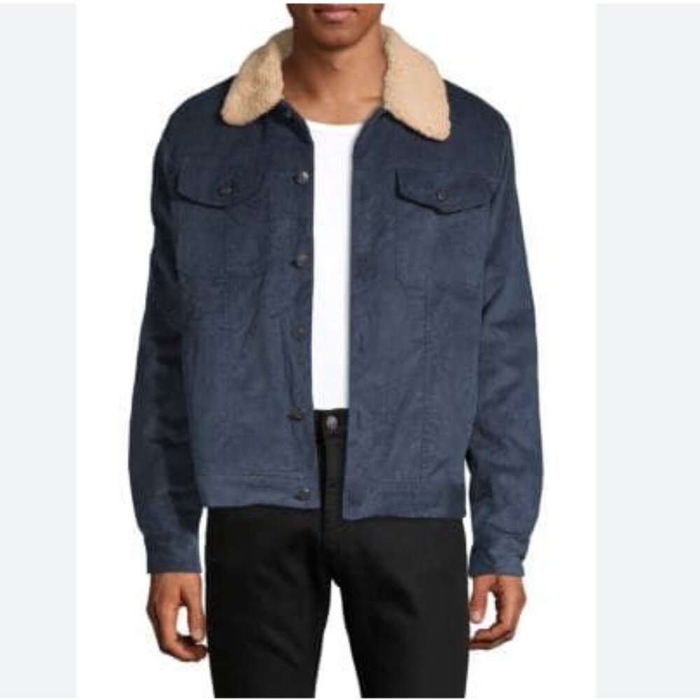 Saks Fifth Avenue Faux Shearling Collared Cotton Trucker Jacket Medium NWT